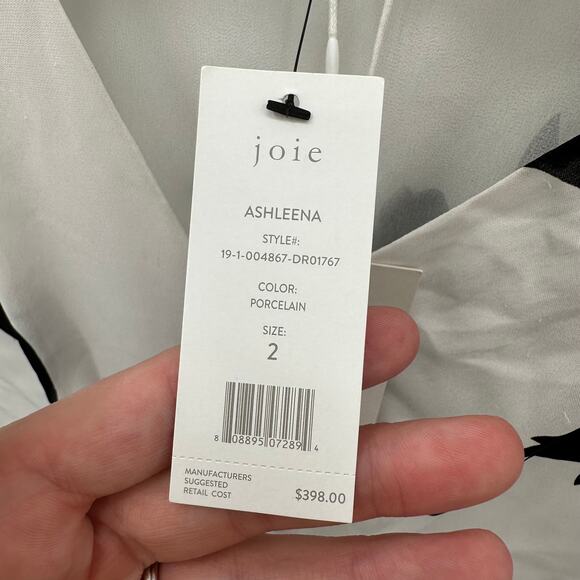 JOIE NWT Black & White Floral 100% Silk Ashleena Dress // 2 - Picture 4 of 10